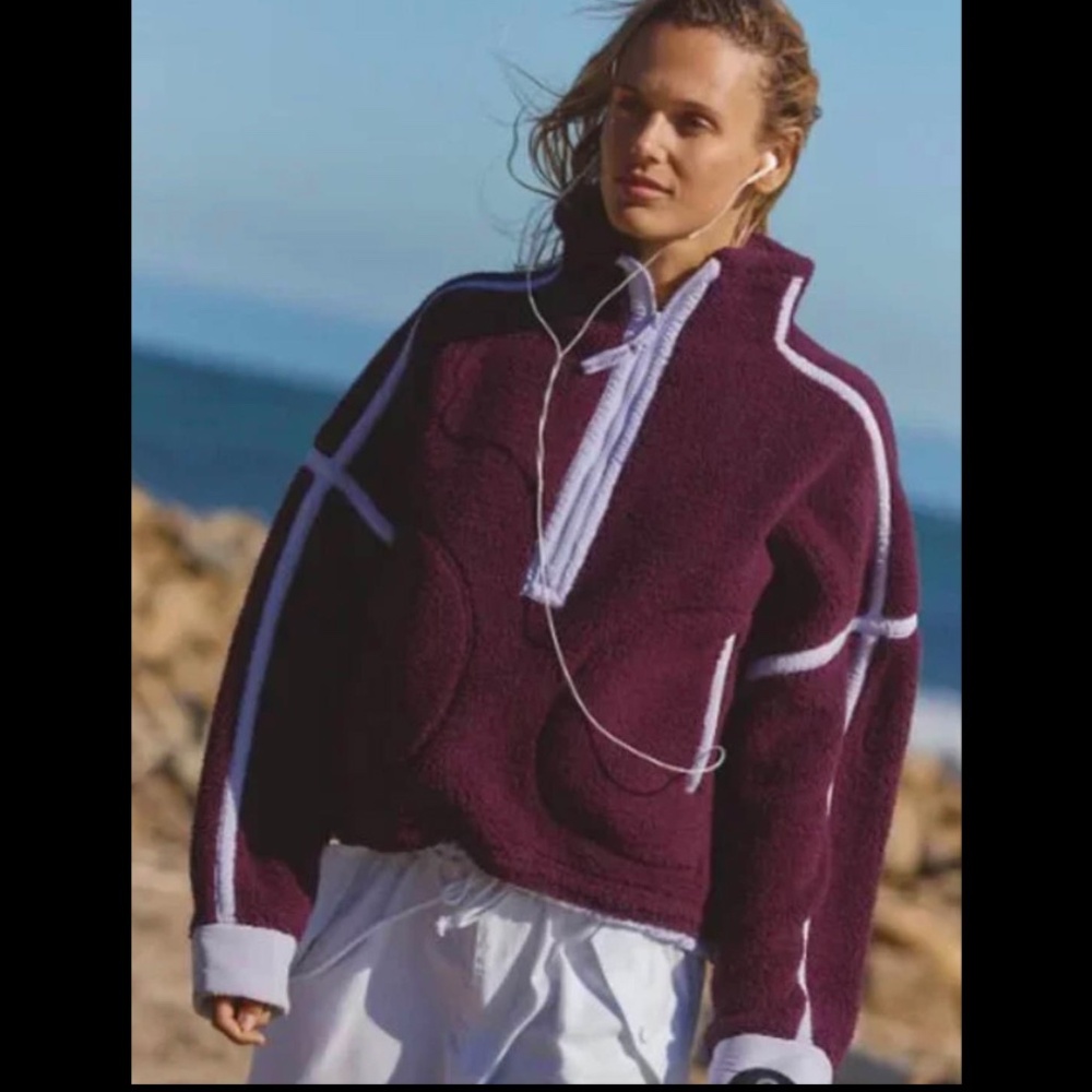 NWOT Free People Movement Mountain High Half Zip Fleece in Black Cherry MSRP$98